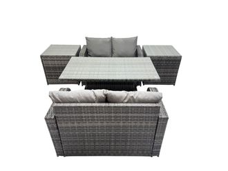 Fimous 4-seater Rattan Garden Furniture Dining Set with 2 Side Table in Dark Grey