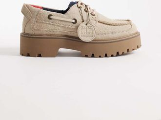 Tommy Jeans Archive - Scarpe da barca in vero camoscio color argilla-Bianco