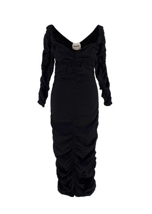 Khaite Black Ruched V-Neck Midi Dress Size L