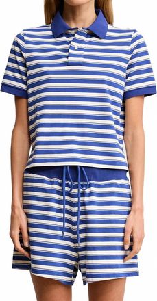 Denimist Shrunken Polo Shirt In Blue Stripe