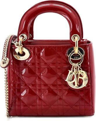Dior Lady Dior Chain Bag Cannage Quilt Patent Mini satchel - Rood