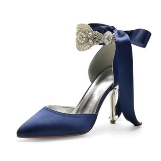 Miyoopark Wedding and Evening Shoes for Women Prom Pumps with Ribbon M531 Dark Blue UK 6.5