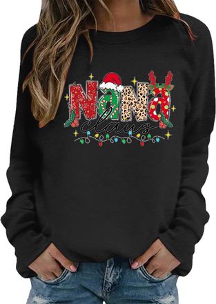 Generic Nana Claus Sweatshirt for Women Christmas Grandma Long Sleeve Shirts Christmas Mimi Grammy Nana Claus Pullover Tops Jumpers for Women uk