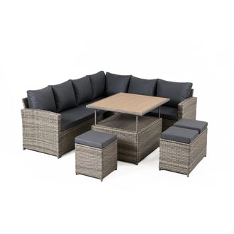 Concept Usine Conjunto de jard&iacute;n modular de 9 plazas en resina trenzada con mesa ele