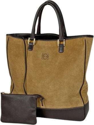 Loewe Pre-owned Tote Bags, female, Brown, Size: ONE SIZE Pre-owned Suede Tote Bag