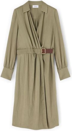 Motivi Gekreukte Twill Blousejurk - Dames - Shirt Kleedjes - Groen - 2XL - Nylon - Kleedjes