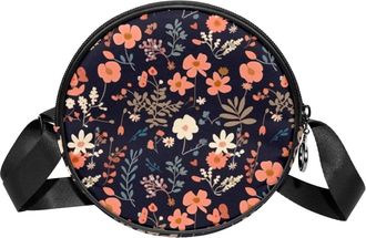 Generic Circle Crossbody Bag for Women, Floral Painted Small Sling Bag Daypack with Zipper Adjustable Shoulder Straps Casual Ladies Girls Round Purse