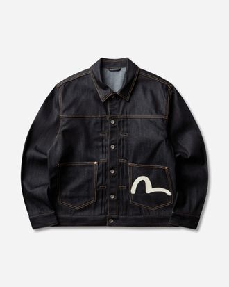 Evisu Men s Seagull Print Denim Jacket Raw Indigo