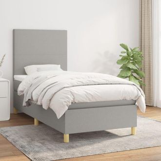 vidaXL Cama Box Spring Con Colch&oacute;n Tela Gris Claro 90x200 Cm Vidaxl