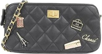 Chanel Pre-owned Calfskin Chain Wallet - Dames - Vintage Clutch - Zwart - ONE Size - Leer - Vintage