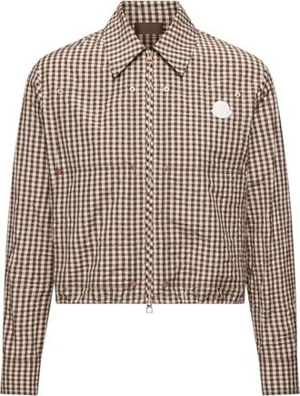 Moncler Vichy Cotton Blend Shirt - Dames - Zomerjassen - Bruin - S - Katoen - Jassen