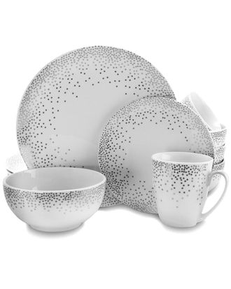 Gibson Platinum Dots 16Pc Round Ceramic Dinnerware Set