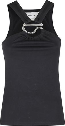 Coperni Black C-Logo Crossed Metal-Buckle Cotton-Blend Tank Top