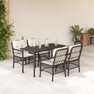 vidaXL Set De Muebles Jard&iacute;n 5 Pzas Con Cojines Rat&aacute;n Sint&eacute;tico Negro Vidaxl