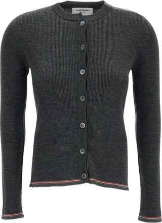 Thom Browne Merino Wol Ribsteek Vest - Dames - Vesten - Grijs - M - Wol - Truien & Vesten