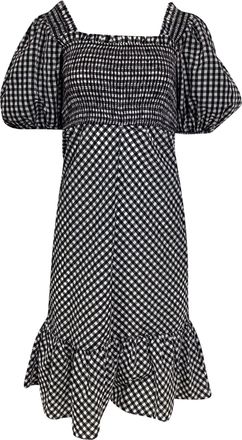 Ganni Ganni Gingham Puffed Sleeve Midi Dress in Black Cotton