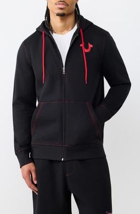 True Religion Contrast Stitching Zip Hoodie in Jet Black at Nordstrom Rack, Size X-Large