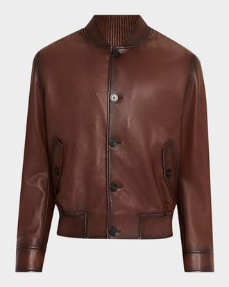 Emporio Armani Mens Napa Leather Bomber Jacket