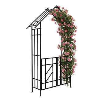 Relaxdays Relaxdays Arco Para Rosas Con Puerta, Techo A Dos Aguas, Para Enredaderas, Entrada Jard&iacute;n, 247 X 148 X 43 Cm Metal Negro