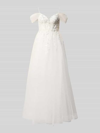 Unique Brautkleid mit floralem Stitching in Offwhite, Gr&ouml;&szlig;e 32