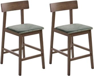 Beliani Set of 2 Bar Chairs ISANTI Wood Dark Brown/ Green
