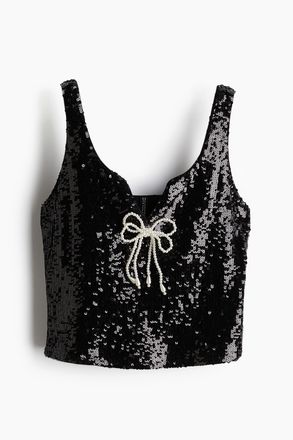 H&M Paillettentop mit Schleife - Schwarz