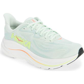 Hoka One One Clifton 10 Running Shoe in Sea Glass/Neon Flame at Nordstrom, Size 10.5