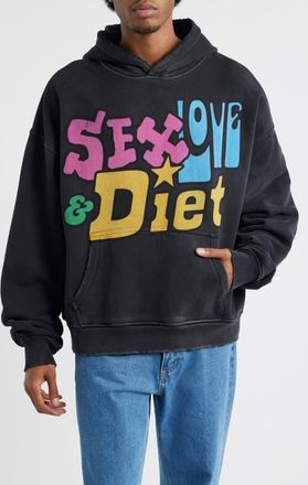 Diet Starts Monday Sex, Love & Diet Oversize Distressed Cotton Hoodie in Vintage Black at Nordstrom, Size Medium