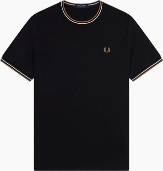 Fred Perry Mens Fred Perry Twin Tipped T-Shirt Black/Ecru/Dark Caramel - Size: 46