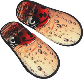 Generic Hotel Slippers Art Ladybug Tracks Portable Fuzzy Slippers Lightweight Anti-Slide Slipper For Winter Bedroom Indoor L