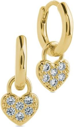 Sterling Forever Jeanette Pav&eacute; Cubic Zirconia Heart Drop Huggie Hoop Earrings in Gold at Nordstrom Rack