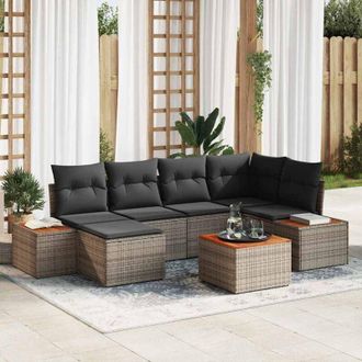 vidaXL Vidaxl - Conjunto De Sof&aacute; De Jard&iacute;n Con Coj&iacute;n 7 Pcs Gris Polirat&aacute;n