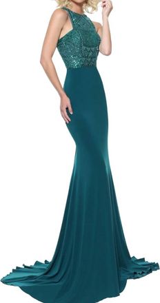 Sherri Hill Jersey Sleeveless Prom Dress In Emerald