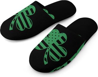 Generic U.S.A Clovers Flag Cotton Slippers for Men Memory Foam House Slippers Soft Anti-skid Sole Indoor Outdoor Shoes