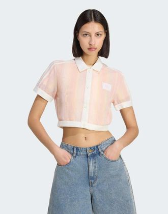 adidas Originals Summer Glow - Polo corta rosa chiaro a righe