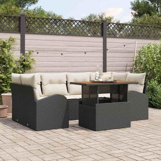 vidaXL Vidaxl - Conjunto De Sof&aacute; De Jard&iacute;n 7 Pcs Negro Y Crema 100 X 55 X 73 Cm