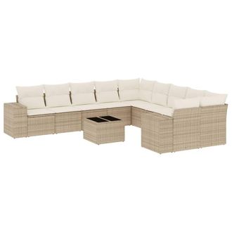 vidaXL Set De Sof&aacute;s De Jard&iacute;n 11pzas Con Cojines Rat&aacute;n Sint&eacute;tico Beige Vidaxl