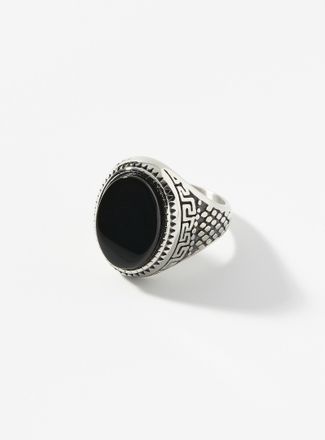 Le 31 Mens Oversized black stone signet ring