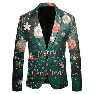 Generic Mens Blazers Christmas Suits Blazer Slim Fit Lapel One Button Suit Tuxedo Jacket Novelty Blazer Jacket Men Xmas Costume Party Outfit Tuxedo Suits Busi