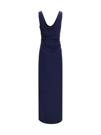 Versace Draped Viscose Jersey Dress - Navy