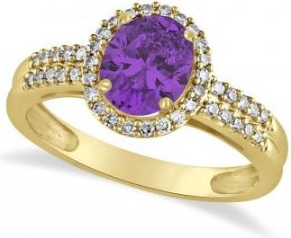 Allurez Amethyst & Diamond Oval Engagement Ring 14k Yellow Gold (1.01ct)
