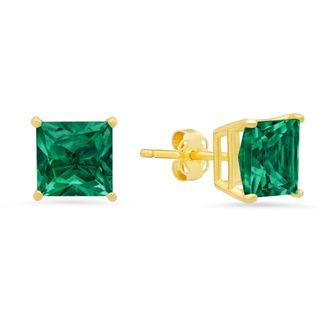 MAX + STONE 14k Yellow Gold Solitaire Princess-Cut Gemstone Stud Earrings (7mm)