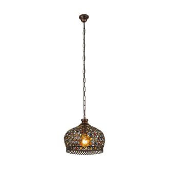 Loops Hanging Ceiling Pendant Light Antique Copper & Coloured Glass 1 x 60W E27 Bulb