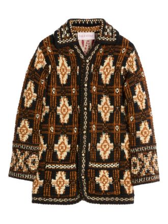 Valentino Garavani Cardigan in lana con motivo geometrico - Marrone