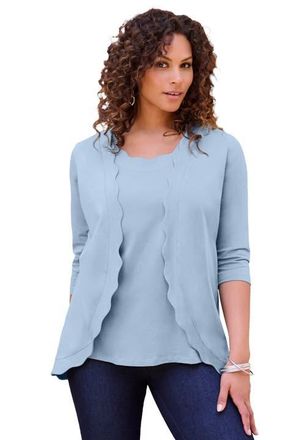 Roaman's Scalloped Cardigan And Tank Set in Pale Blue at Nordstrom, Size 12