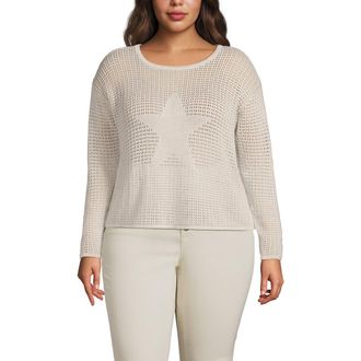 Lands End Cotton Viscose Mesh Jacquard Crew Neck Sweater in Oatmeal Snow Heather at Nordstrom, Size 3X