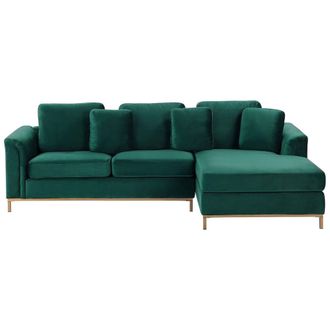 Beliani Sof&aacute; Esquinero Tapizado En Terciopelo Verde En Forma De L Versi&oacute;n Izquierda Oslo