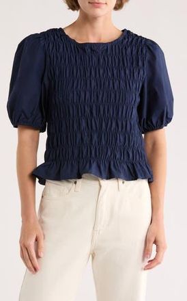 Sanctuary Nanette Puff Sleeve Smocked Crop Top in Blue Violet at Nordstrom Rack, Size X-Large