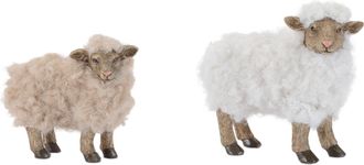 Melrose International Furry Sheep Figurine (Set of 6) - White, Beige