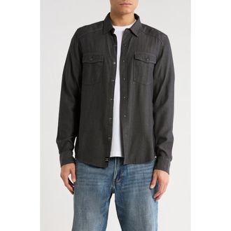 Lucky Brand Herringbone Crossdye Western Long Sleeve Button-Up Shirt in Jet Black at Nordstrom Rack, Size Xx-Large